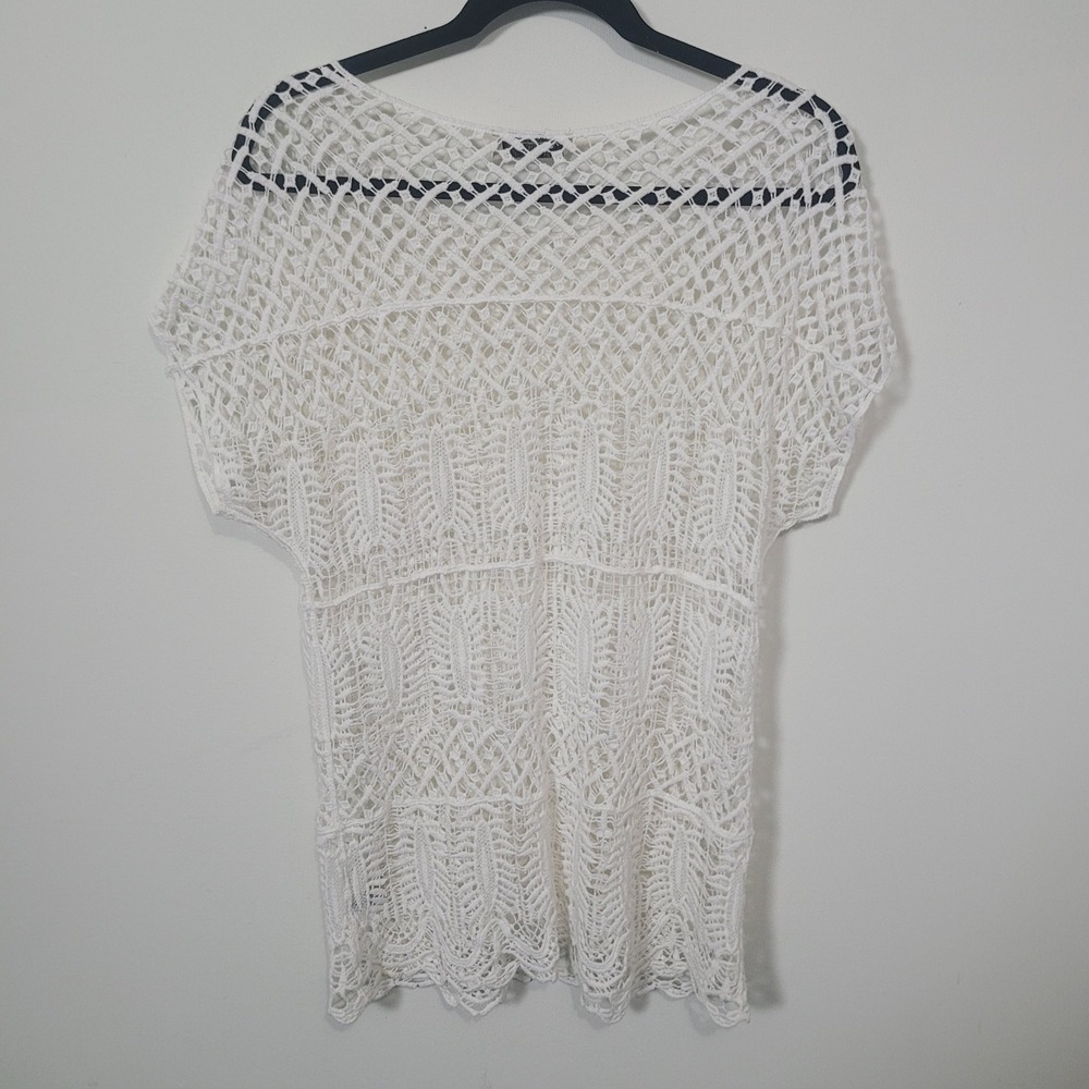 Ruff Hewn Size S Crochet Knit Top Womens Ivory Short Sleeve Scalloped Boho